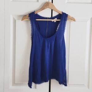 Silence + Noise Women's Blue Tank Top Size XS Racerback Zipper Eyelash Fringe